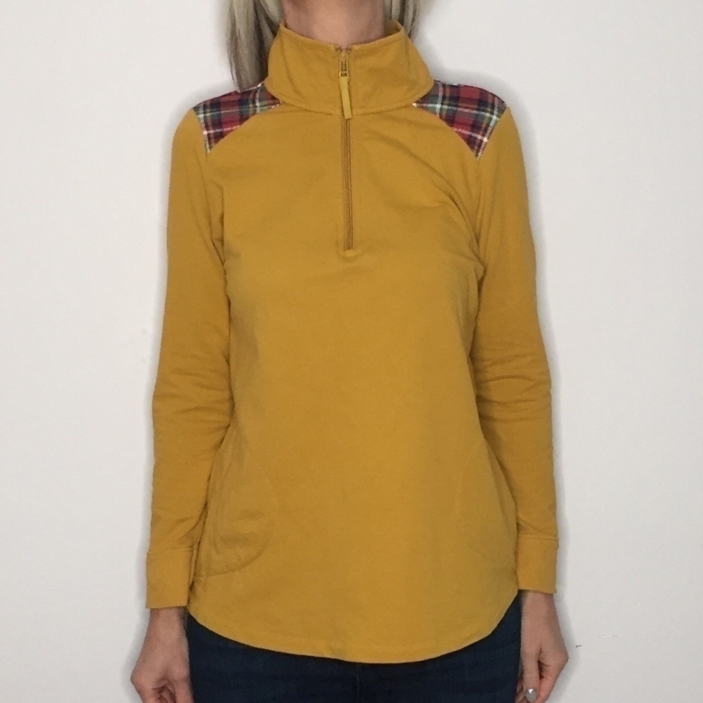 D&CO | Mustard pullover plaid shoulders 1/4 zip